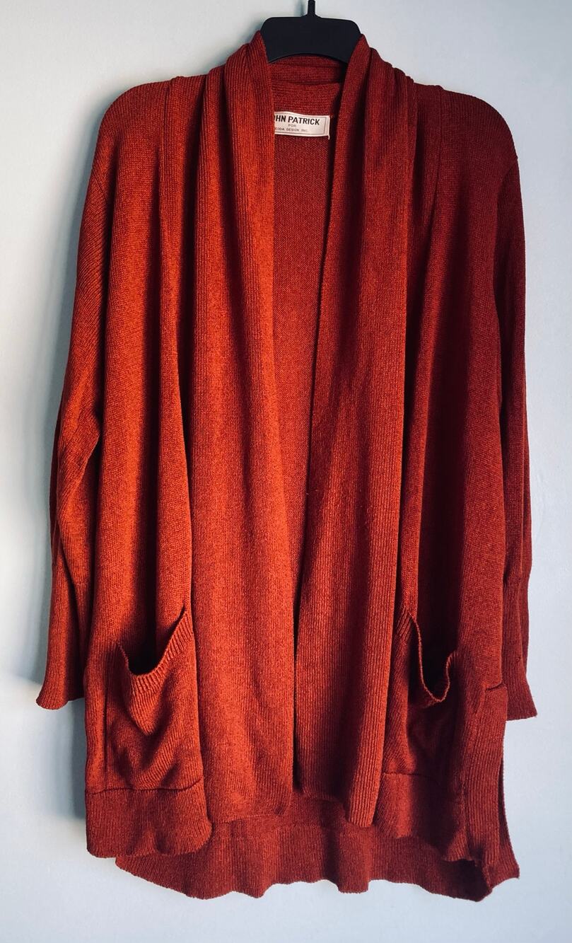 John Patrick Red Cardigan Hand Loomed Fall Winter Fashion Cozy Pockets